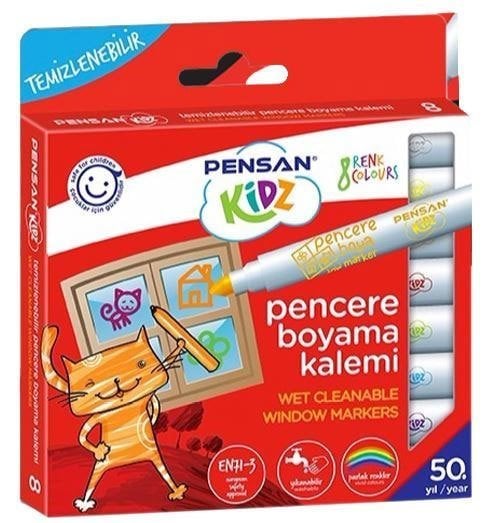 Pensan Temizlenebilir Pencere Cam Boyama Kalemi 8\'li
