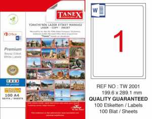 Tanex A4 Lazer Etiket TW-2001 199,6x289,1 mm 100'lü Paket