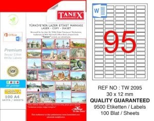 Tanex A4 Lazer Etiket TW-2095 30x12 mm 100'lü Paket
