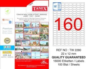 Tanex A4 Lazer Etiket TW-2280 22x12 mm 100'lü Paket