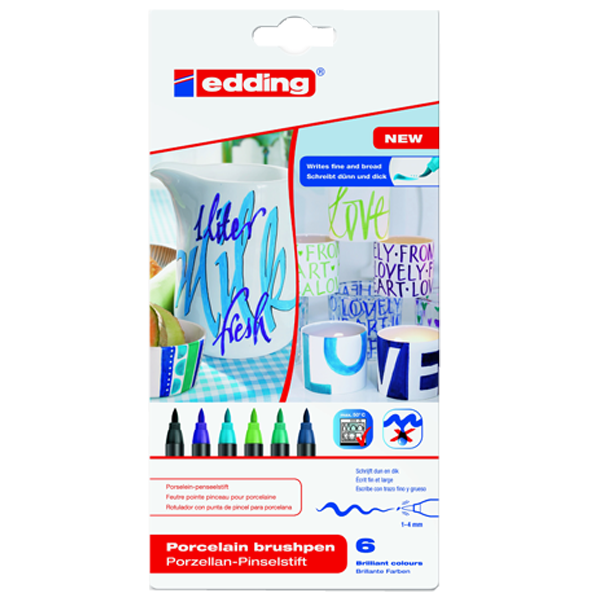 Edding Porselen Kalemi Fırça Uçlu  6'lı Soğuk Renkler