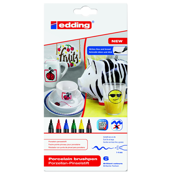 Edding Porselen Kalemi Fırça Uçlu  6'lı Standart Renkler