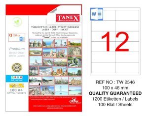 Tanex A4 Lazer Etiket TW-2546 100x46 mm 100'lü Paket