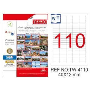 Tanex A4 Lazer Etiket TW-4110 40x12 mm 100'lü Paket
