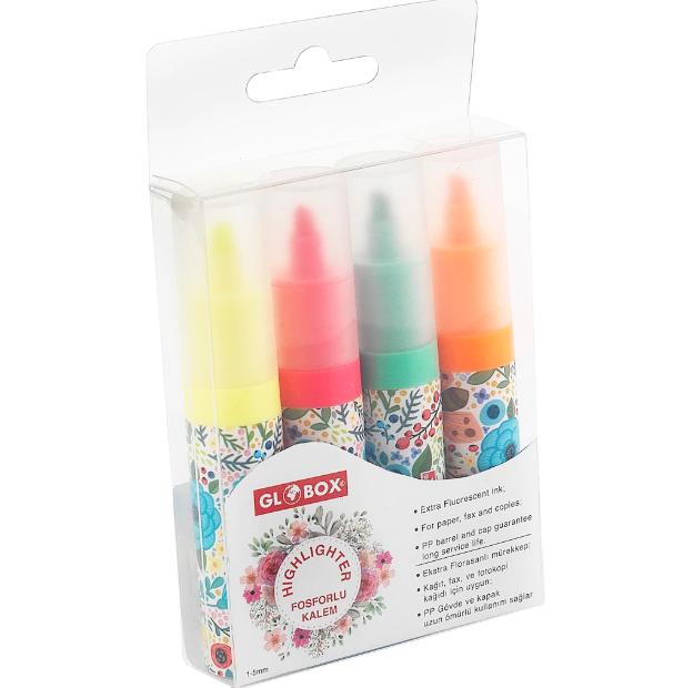 Globox Desenli Fosforlu Kalem Seti 4'lü