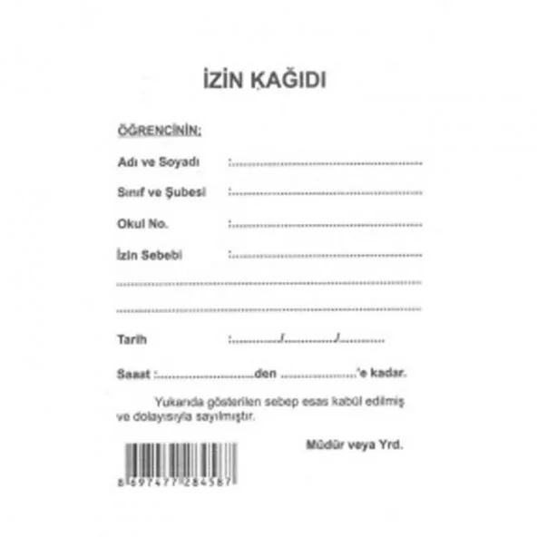 Gülpaş Öğrenci İzin Kağıdı L100 ü 458
