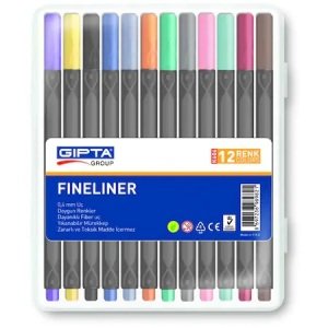Gıpta Fineliner Keçe Uçlu Kalem 0.4 mm Üçgen 12 Renk Plastik Kutulu K606