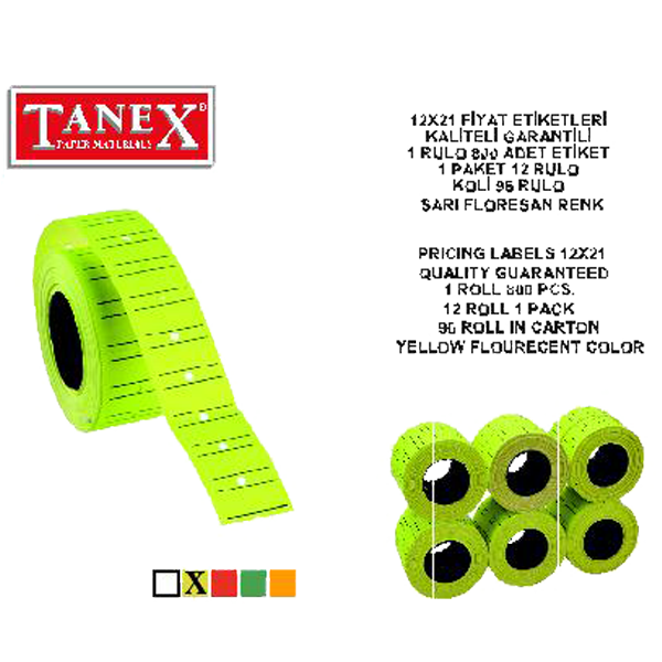 Tanex Fiyat Etiketi Çizgili 12x21 Fosforlu Sarı 6'lı