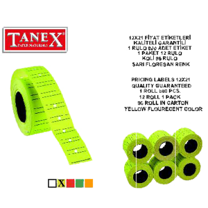 Tanex Fiyat Etiketi Çizgili 12x21 Fosforlu Sarı 6'lı