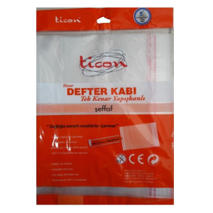 Ticon Hazır Kaplık Defter Kabı Tek Kenar Yapışkanlı Şeffaf