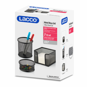 Lacco Metal File Masa Seti Kalemlik+Ataşlık+Kağıtlık Gümüş
