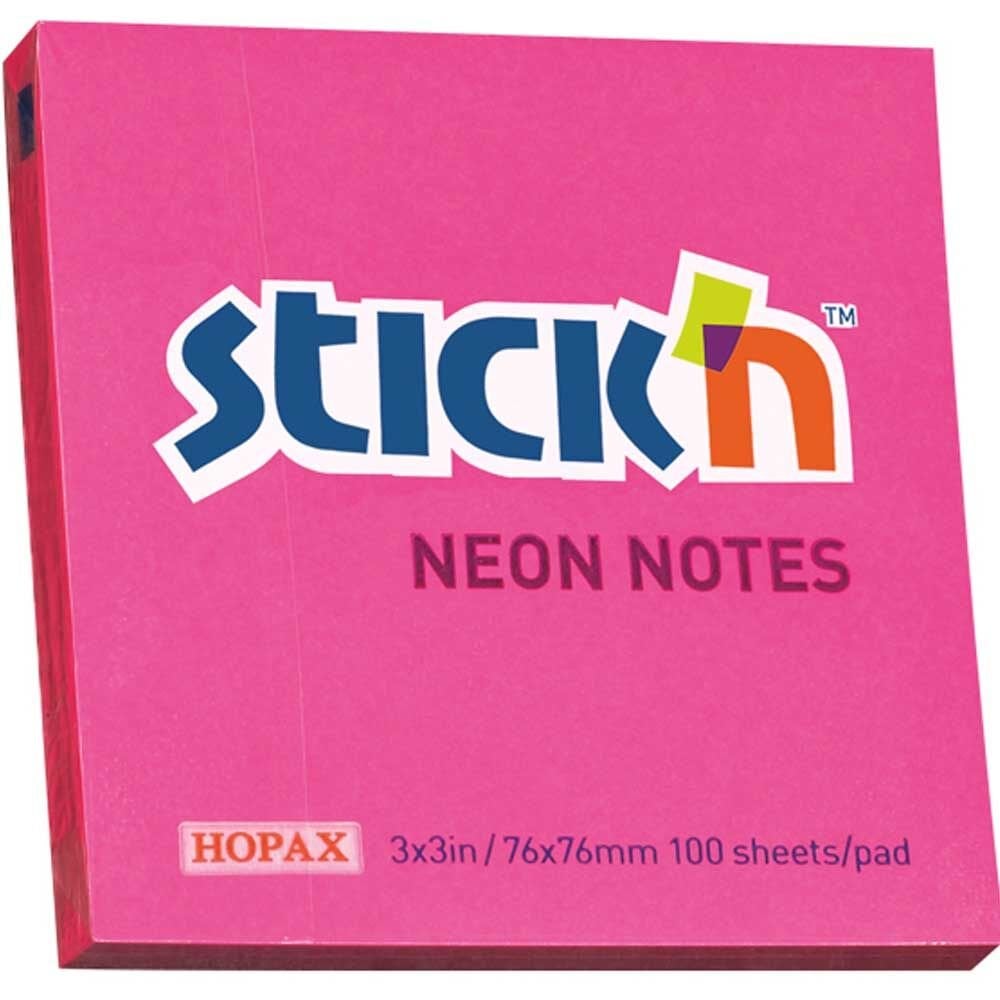 Hopax Stıckn Yapışkanlı Not Kağıdı 100 YP 76x76 Fosforlu Pembe