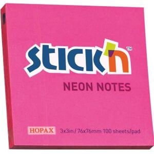 Hopax Stıckn Yapışkanlı Not Kağıdı 100 YP 76x76 Fosforlu Pembe