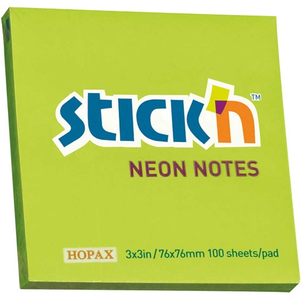 Hopax Stıckn Yapışkanlı Not Kağıdı 100 YP 76x76 Fosforlu Yeşil