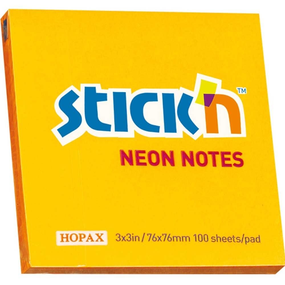 Hopax Stıckn Yapışkanlı Not Kağıdı 100 YP 76x76 Fosforlu Turuncu