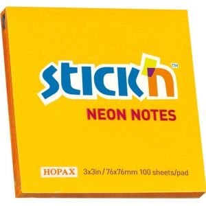 Hopax Stıckn Yapışkanlı Not Kağıdı 100 YP 76x76 Fosforlu Turuncu