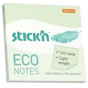 Hopax Stıckn Yapışkanlı Not Kağıdı 100 YP 76x76 Eco Pastel Yeşil