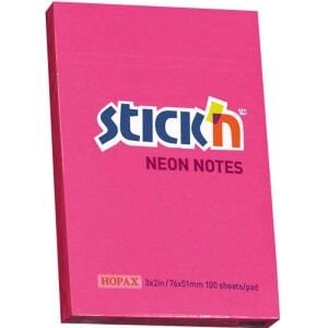 Hopax Stıckn Yapışkanlı Not Kağıdı 100 YP 76x51 Fosforlu Pembe