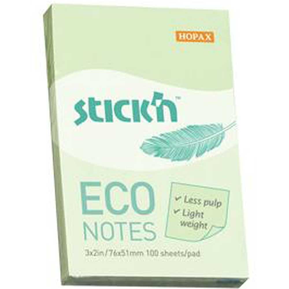 Hopax Stıckn Yapışkanlı Not Kağıdı 100 YP 76x51 Eco Pastel Yeşil