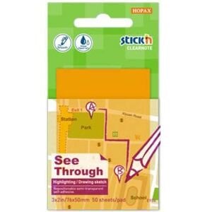 Hopax Stıckn Yapışkanlı Not Kağıdı Yarı Saydam 50 YP 76x51 Neon Turuncu