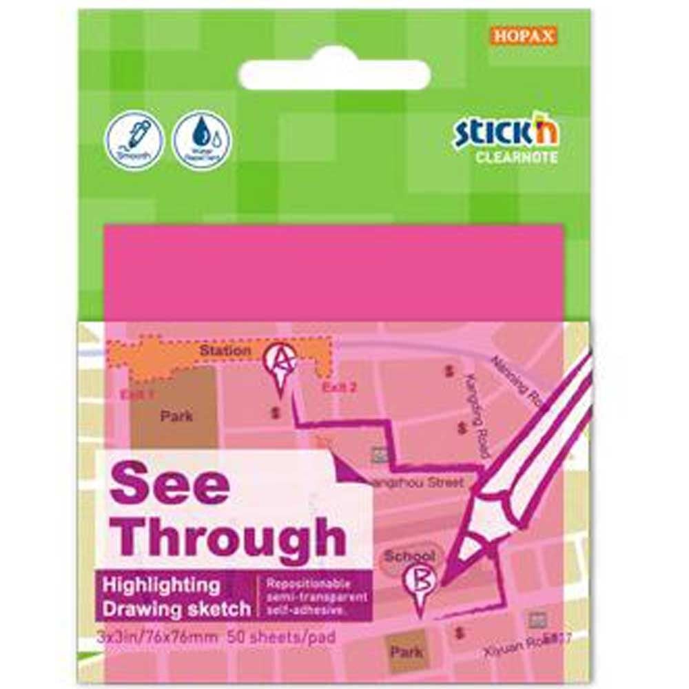 Hopax Stıckn Yapışkanlı Not Kağıdı Yarı Saydam 50 YP 76x76 Neon Pembe