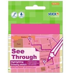 Hopax Stıckn Yapışkanlı Not Kağıdı Yarı Saydam 50 YP 76x76 Neon Pembe