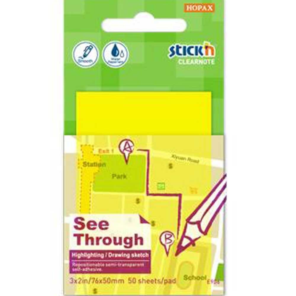 Hopax Stıckn Yapışkanlı Not Kağıdı Yarı Saydam 50 YP 76x51 Neon Sarı