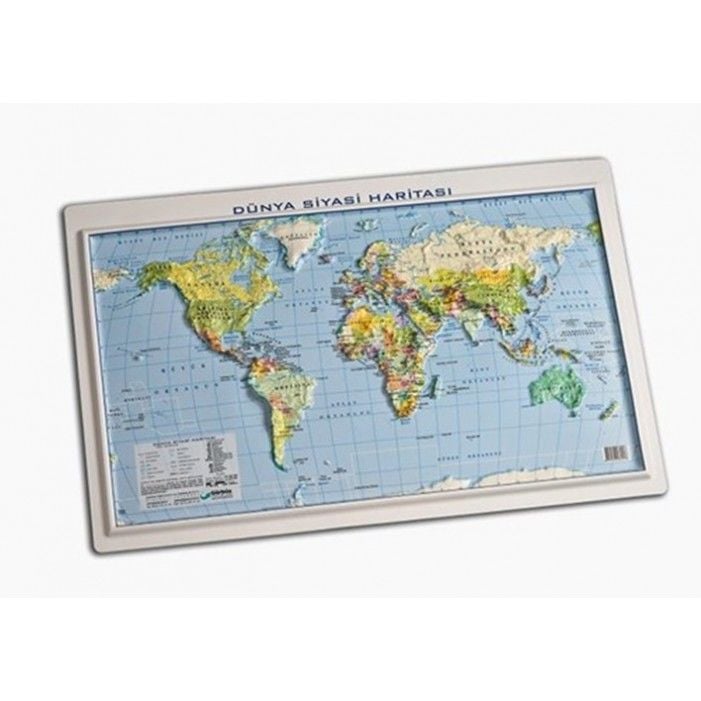 Gürbüz Dünya Haritası Kabartma Siyasi 35x50