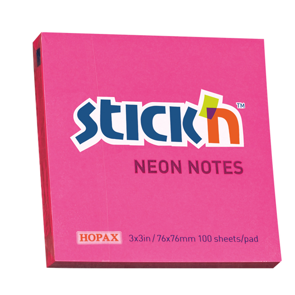 Hopax Stick'n 76x76 Yapışkanlı Not Kağıdı Neon Pembe 100yp