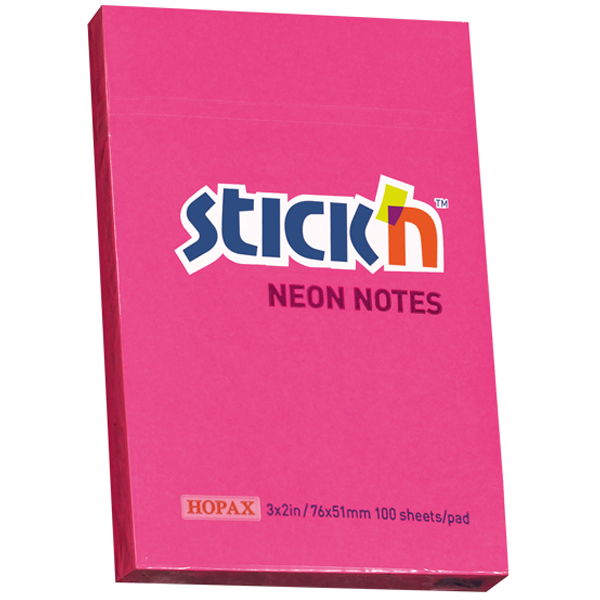 Hopax Stick'n 76x51 Yapışkanlı Not Kağıdı Neon Pembe 100yp
