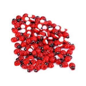 Ahşap Uğur Böceği Kırmızı Askılı 25mm 20'Li