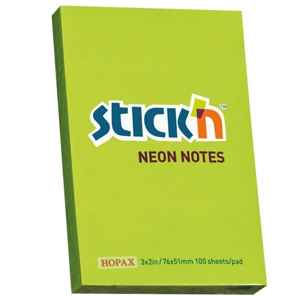 Hopax Stick'n 76x51 Yapışkanlı Not Kağıdı Neon Yeşil 100yp