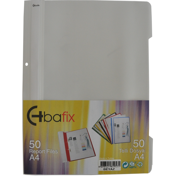 Bafix Telli Dosya Plastik A4 50'li Beyaz