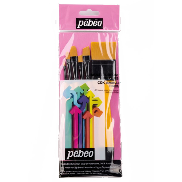 Pebeo 6'lı Fırça Seti Düz Kesik Kısa Saplı No:0-2-4-10-12-18