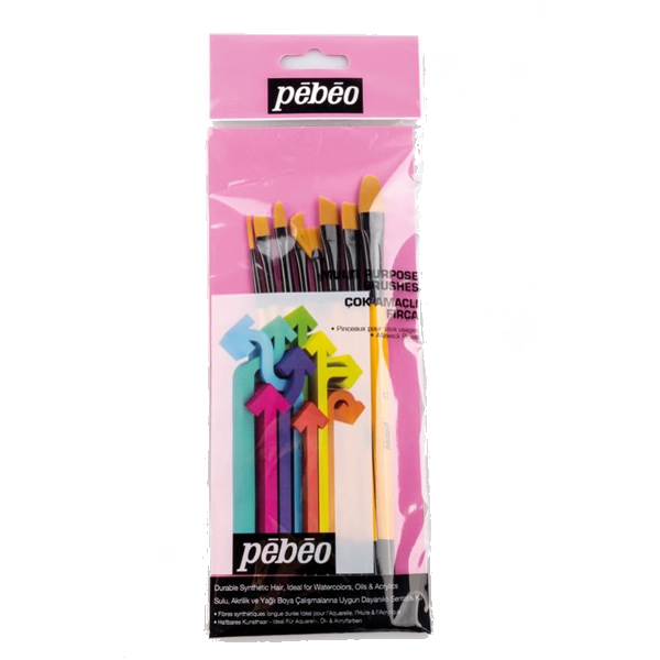 Pebeo 8'li Fırça Seti Düz Kesik-Yelpaze-Angular-Kedi Dili-Çizgi
